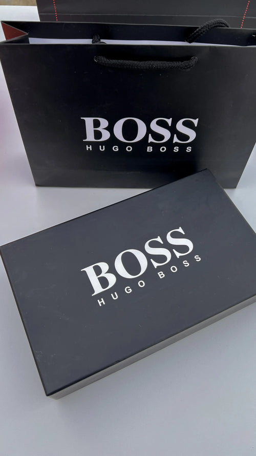 BOSS black Wallet & Brown leather Automatic Belt Set – Premium Gift Set with Box & Bag