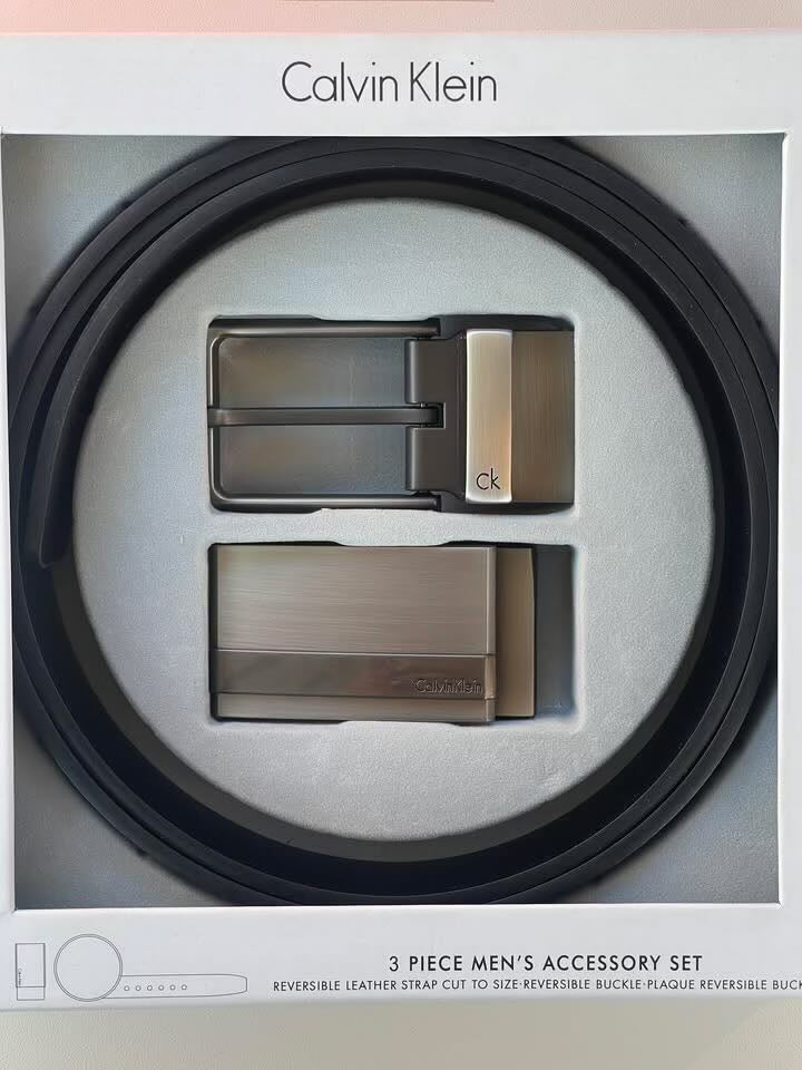 Calvin Klein 3 Piece Belt Set – Reversible Belt with Two Buckles
