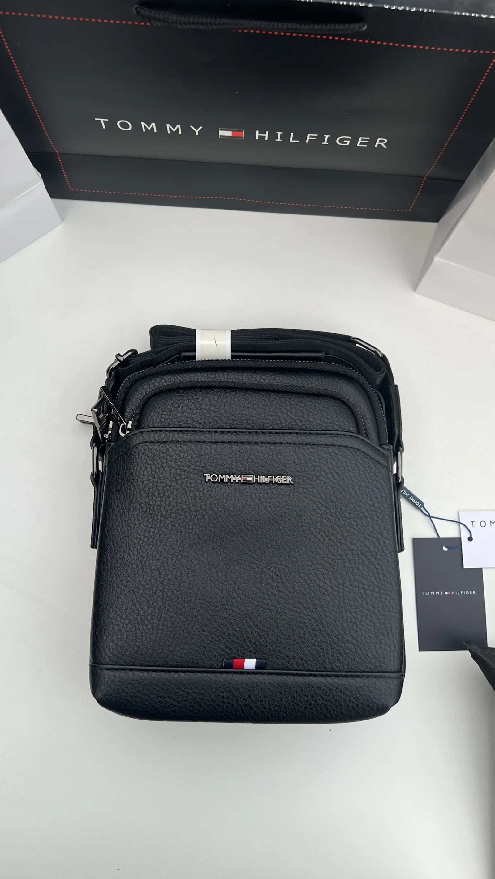 Business Man Travel Bundle - Tommy Hilfiger Leather Crossbody Bag, Reversible Belt & Wallet Bundle