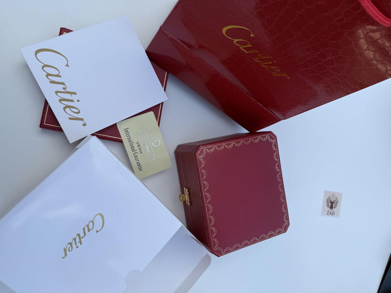 Cartier Watch Packaging Set – Premium Box with Cards, Catalogs & Shopping Bag
