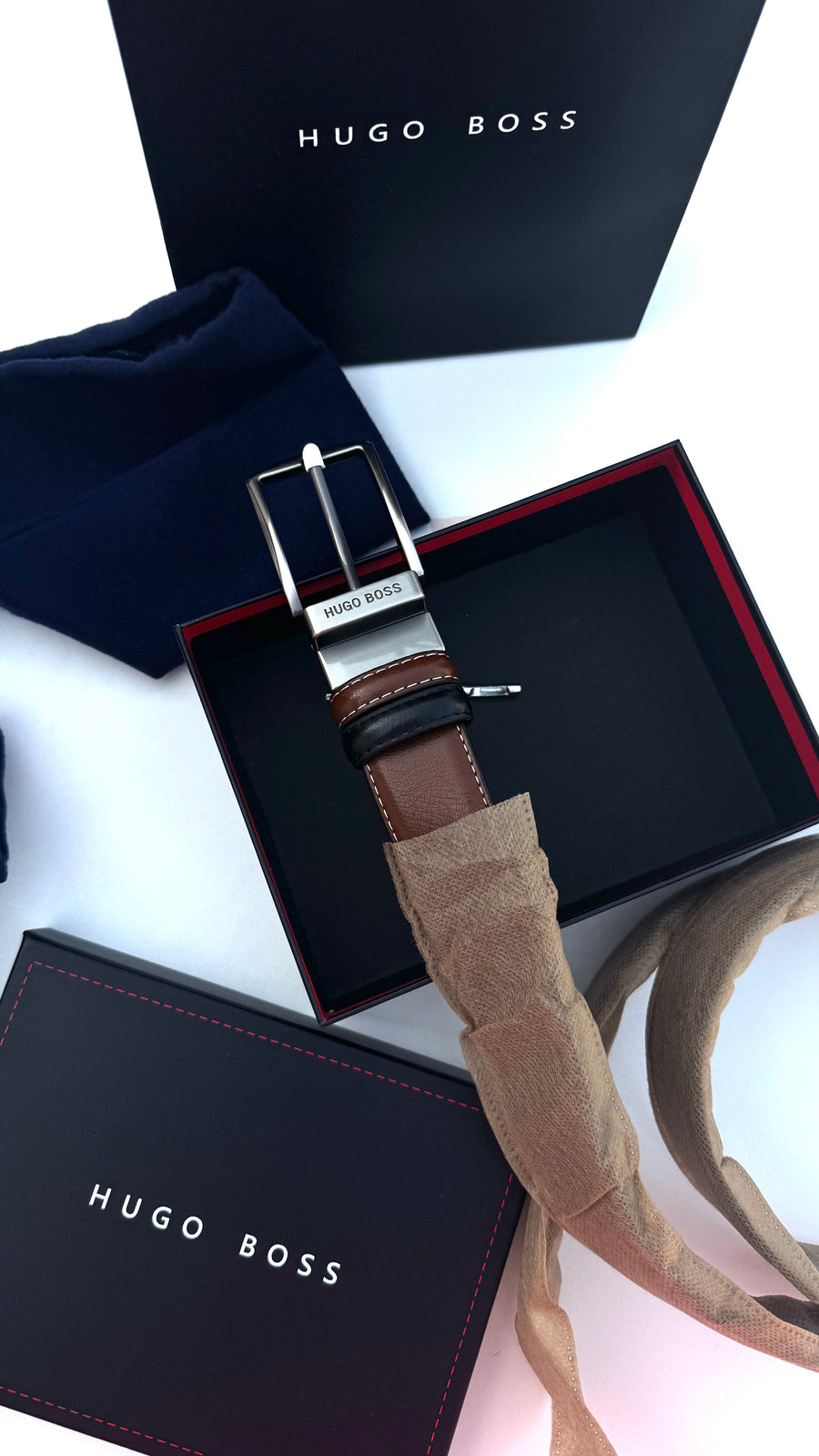 Hugo Boss Double face Belt – Black & Brown with Classic Buckle