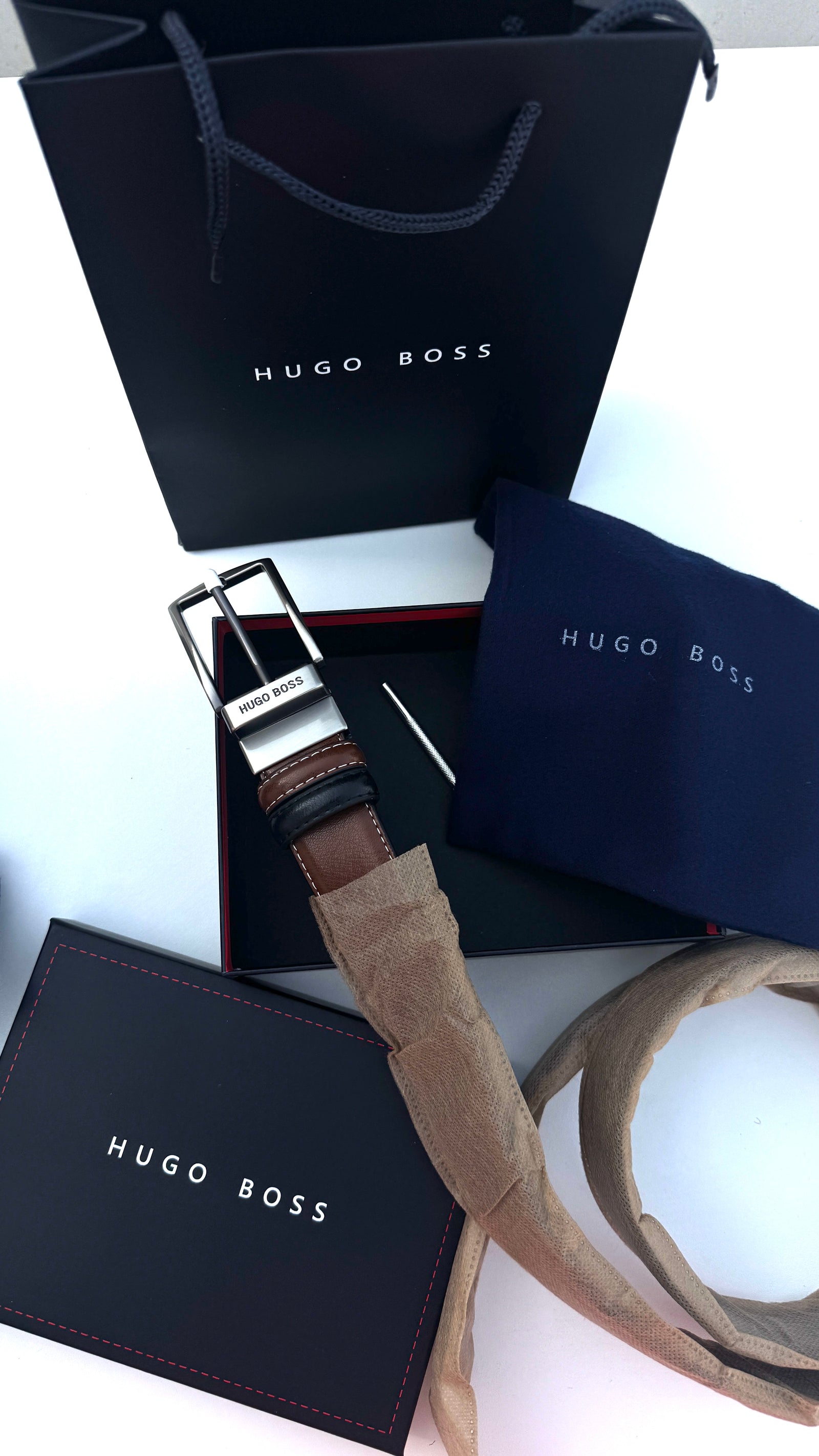 Hugo Boss Double face Belt – Black & Brown with Classic Buckle