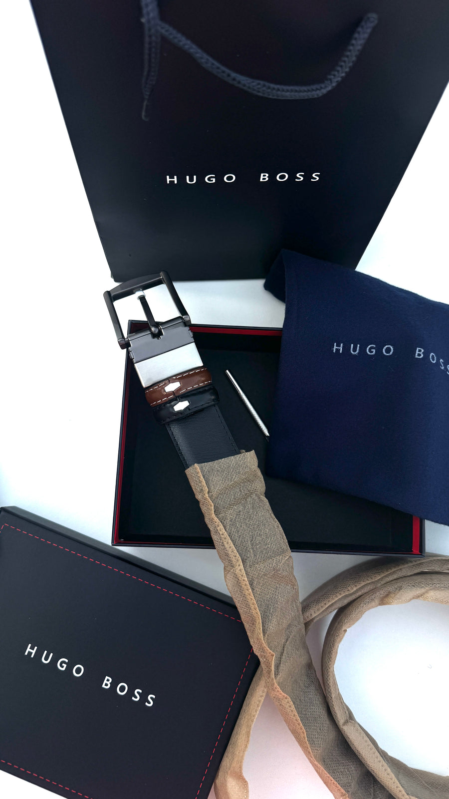 Hugo Boss Double face Belt – Black & Brown with Classic Buckle