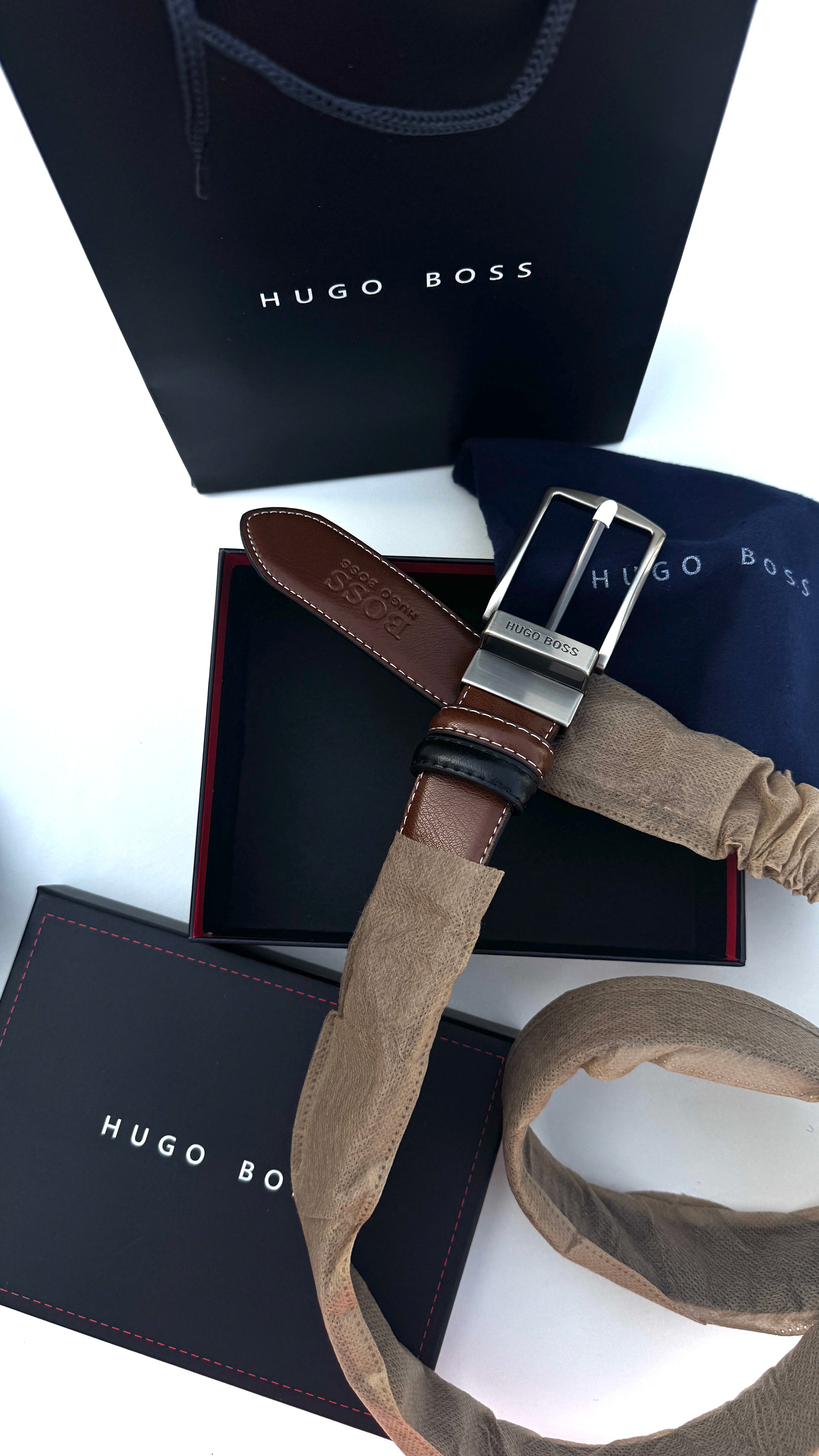 Hugo Boss Double face Belt – Black & Brown with Classic Buckle