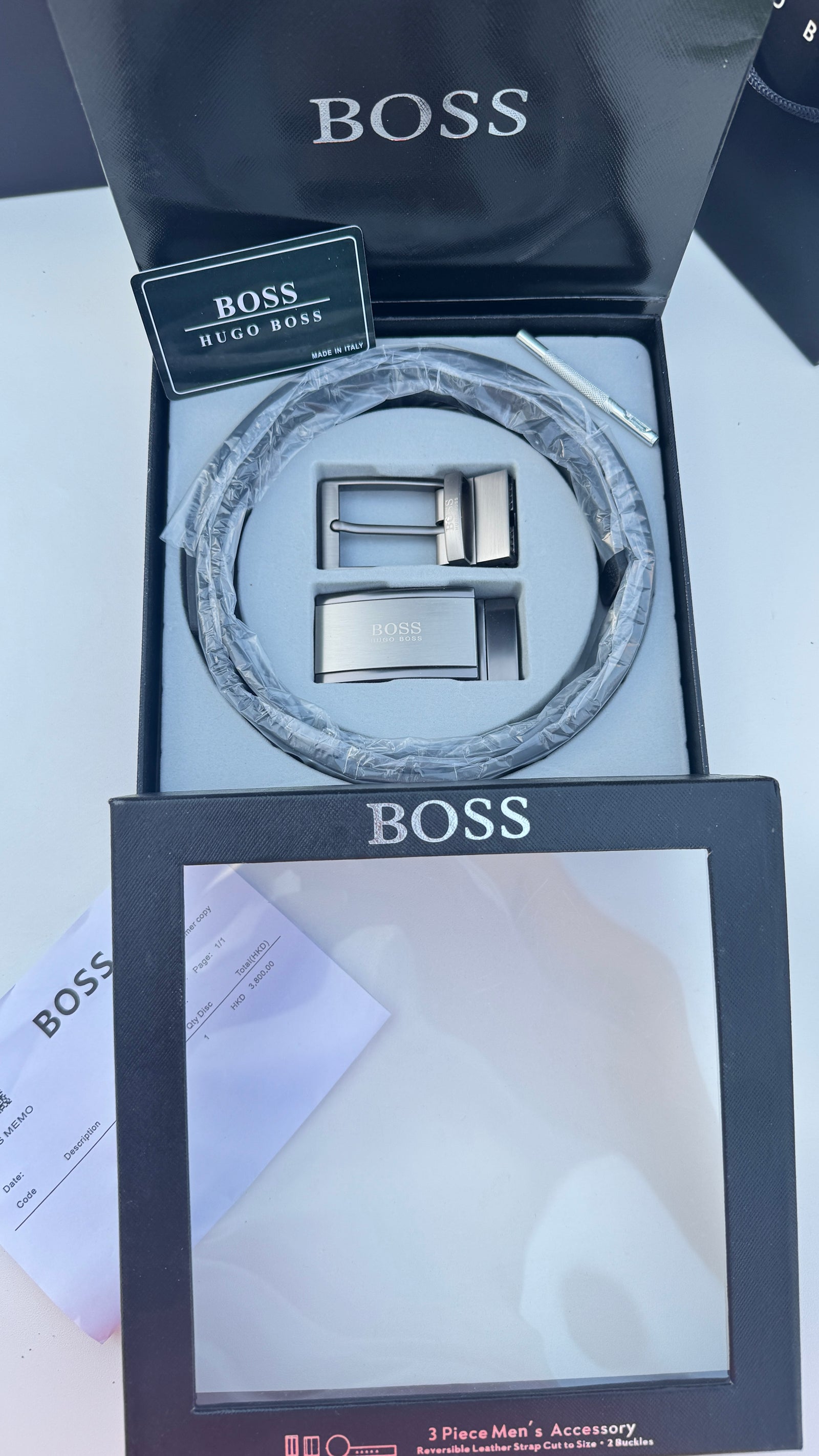 BOSS 3 Piece Belt Set – Reversible Belt with Two Buckles