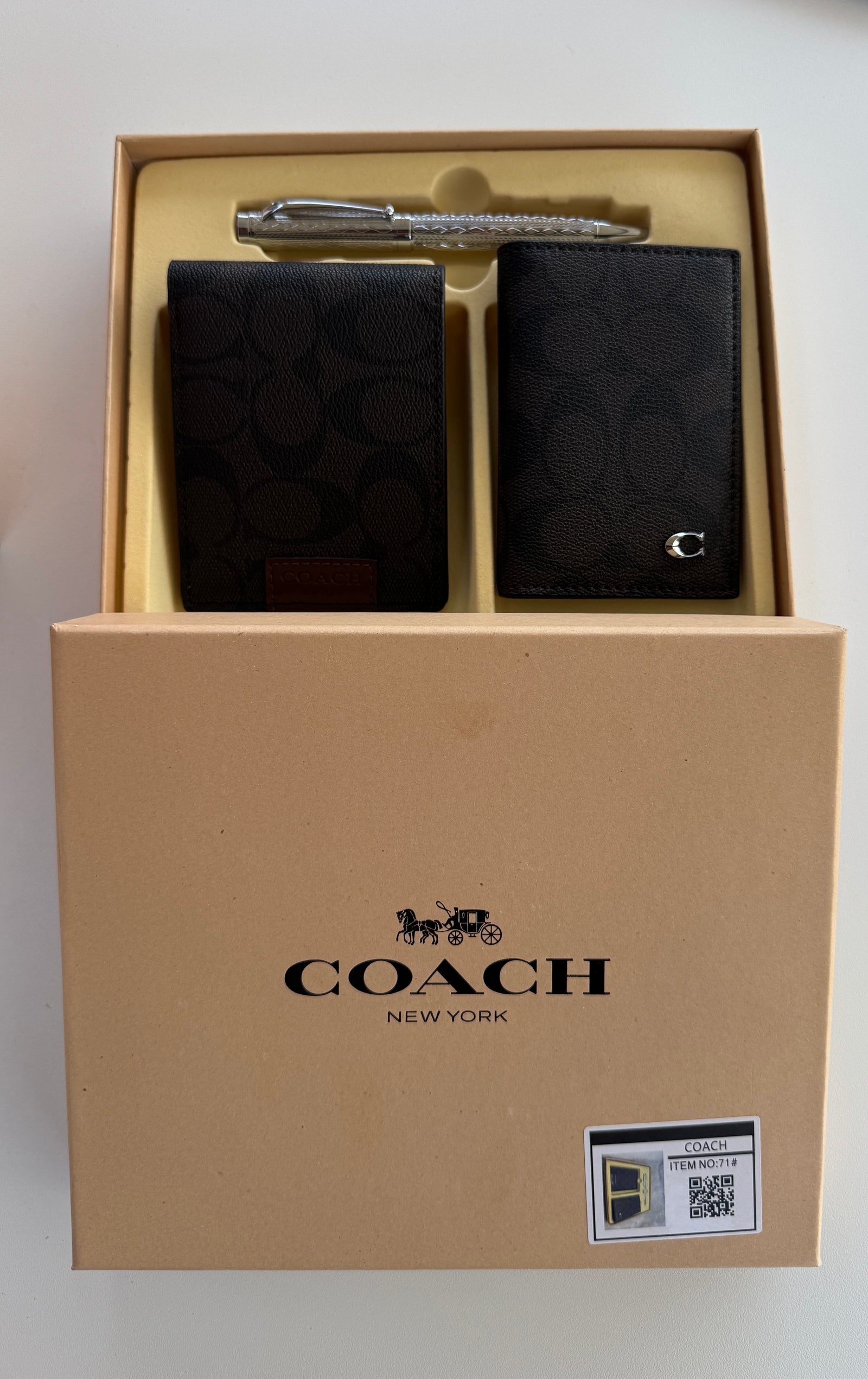 COACH Wallet & Pen Set – Dual Bifold Wallet Gift Set with Box & Bag