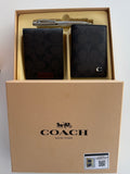 طقم محفظة وقلم من COACH - طقم هدايا محفظة ثنائية الطي مع صندوق وحقيبة