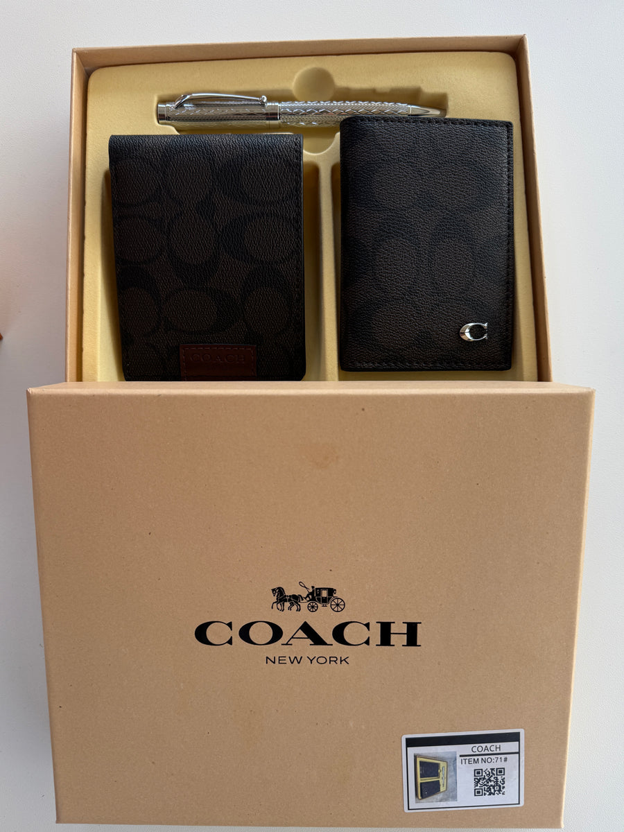 COACH Wallet & Pen Set – Dual Bifold Wallet Gift Set with Box & Bag