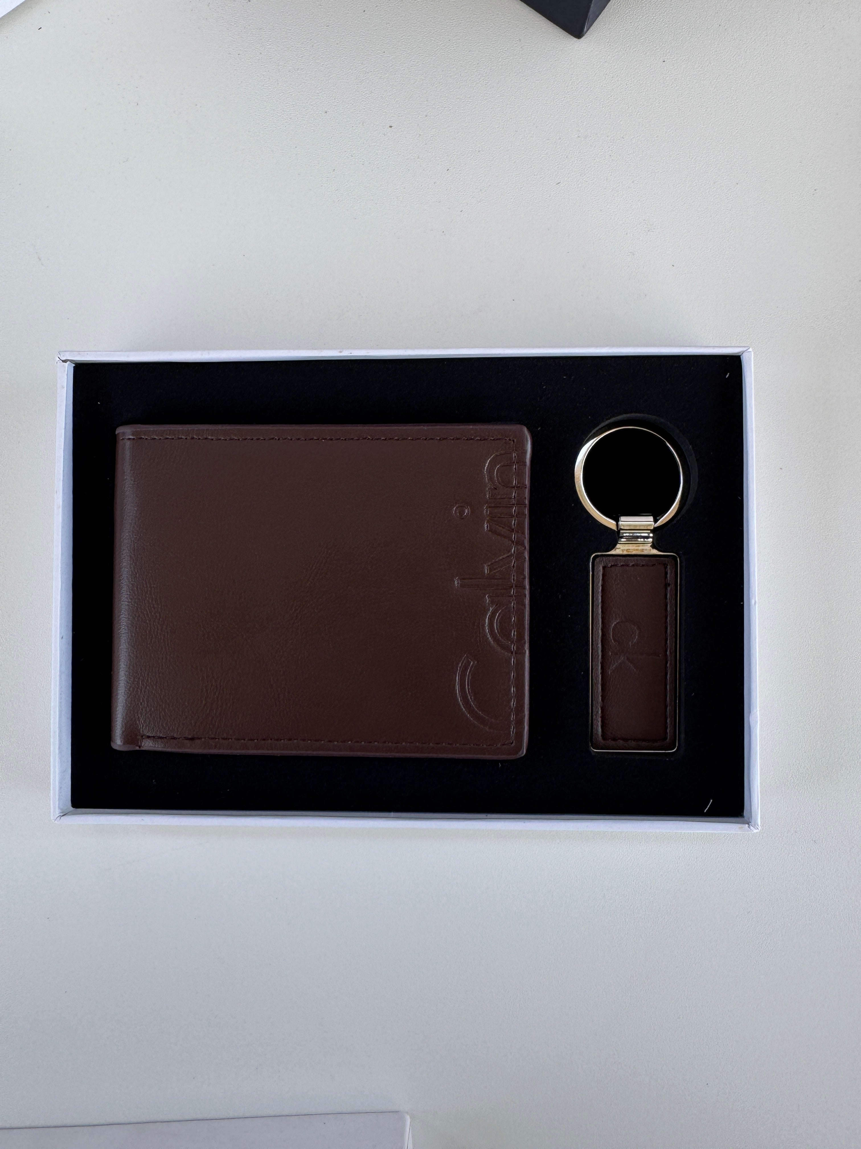 Calvin Klein Wallet & Key Chain Set – Leather Bifold Wallet with Gift Box & Bag