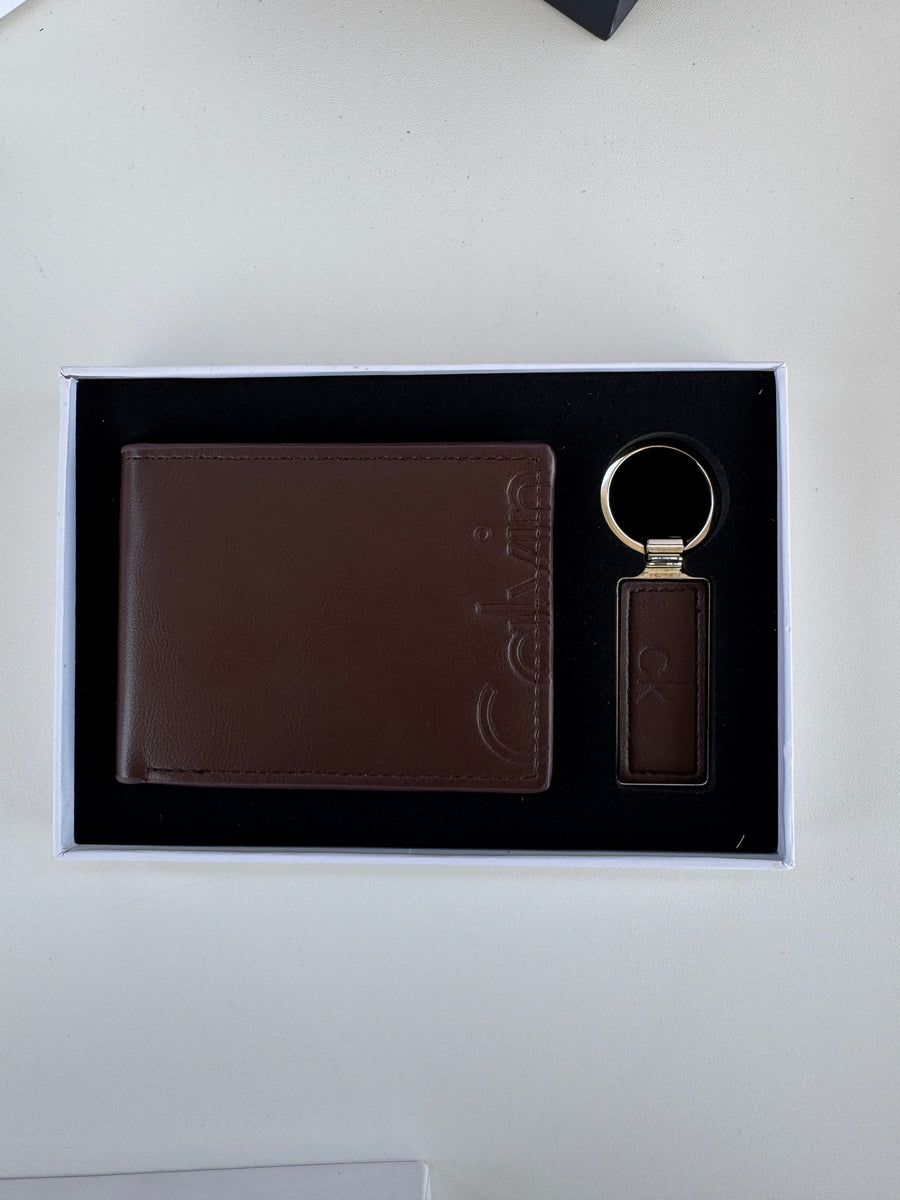 Calvin Klein Wallet & Key Chain Set – Leather Bifold Wallet with Gift Box & Bag