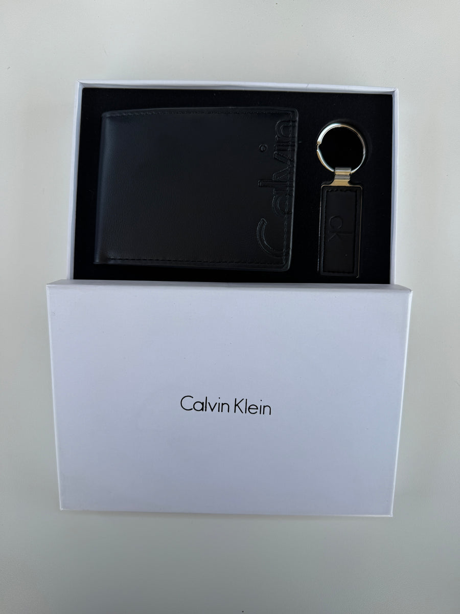 Calvin Klein Wallet & Key Chain Set – Leather Bifold Wallet with Gift Box & Bag
