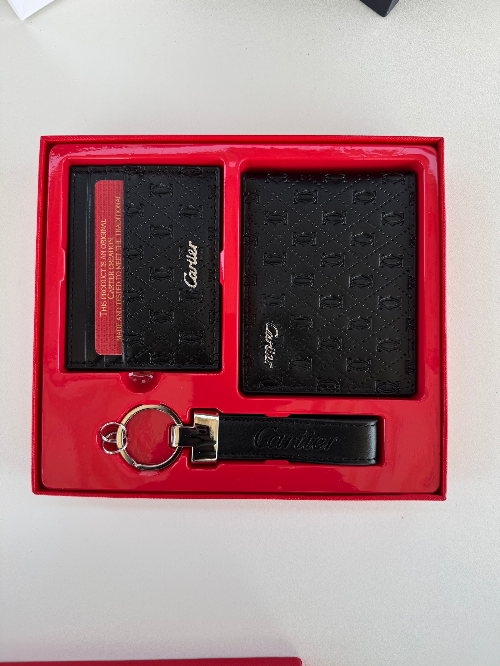 Cartier Wallet, Card Holder & Key Chain Set – Premium Gift Set with Box & Bag