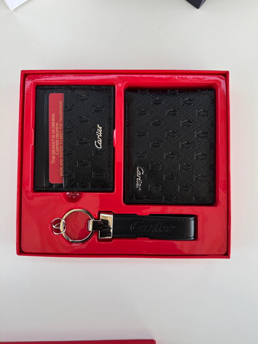Cartier Wallet, Card Holder & Key Chain Set – Premium Gift Set with Box & Bag