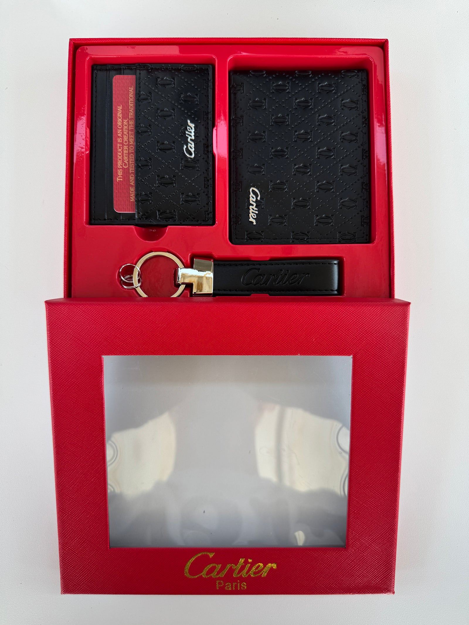Cartier Wallet, Card Holder & Key Chain Set – Premium Gift Set with Box & Bag