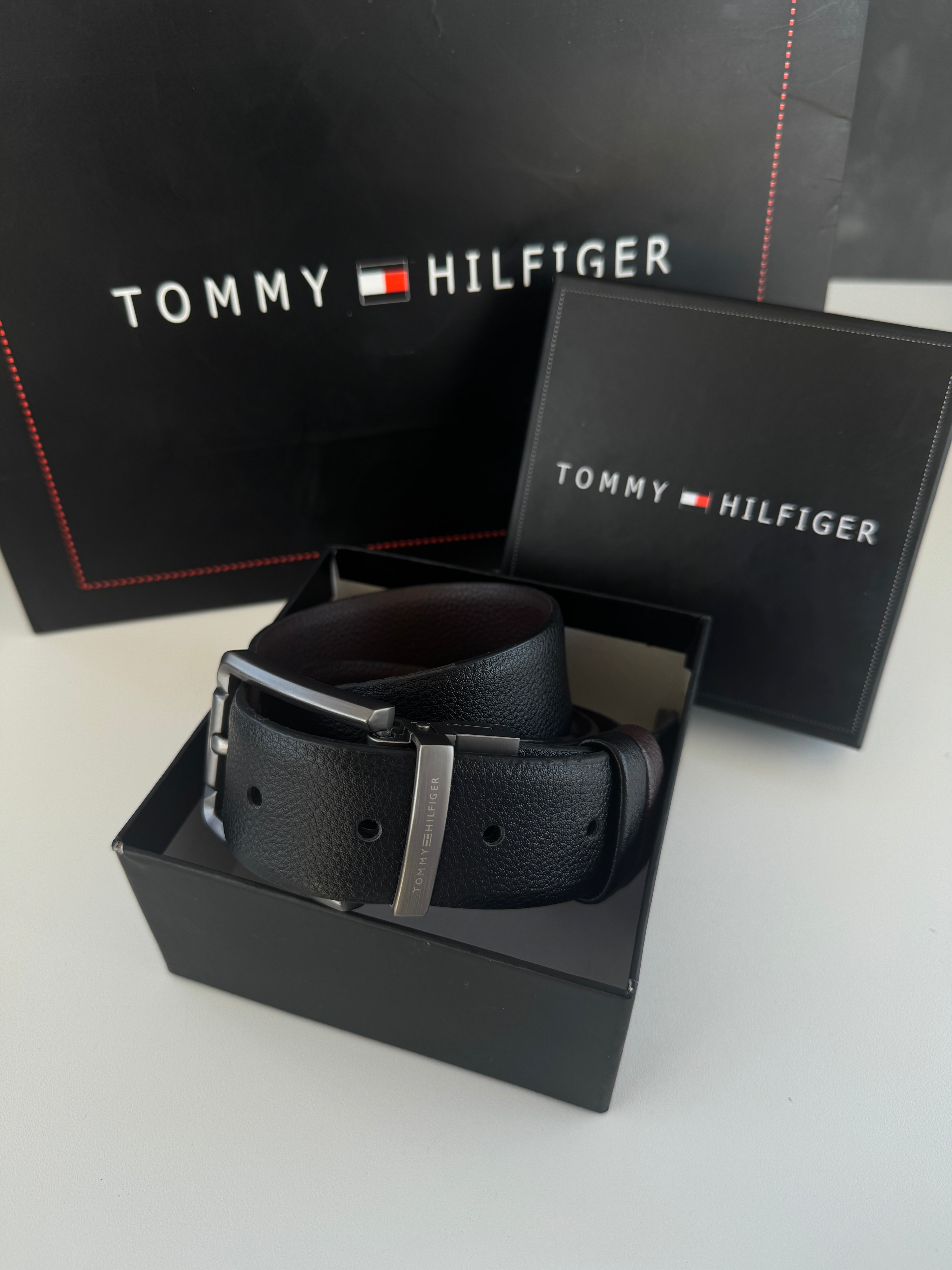 Tommy Hilfiger Double Face Belt – Black & Brown Reversible with Classic Buckle
