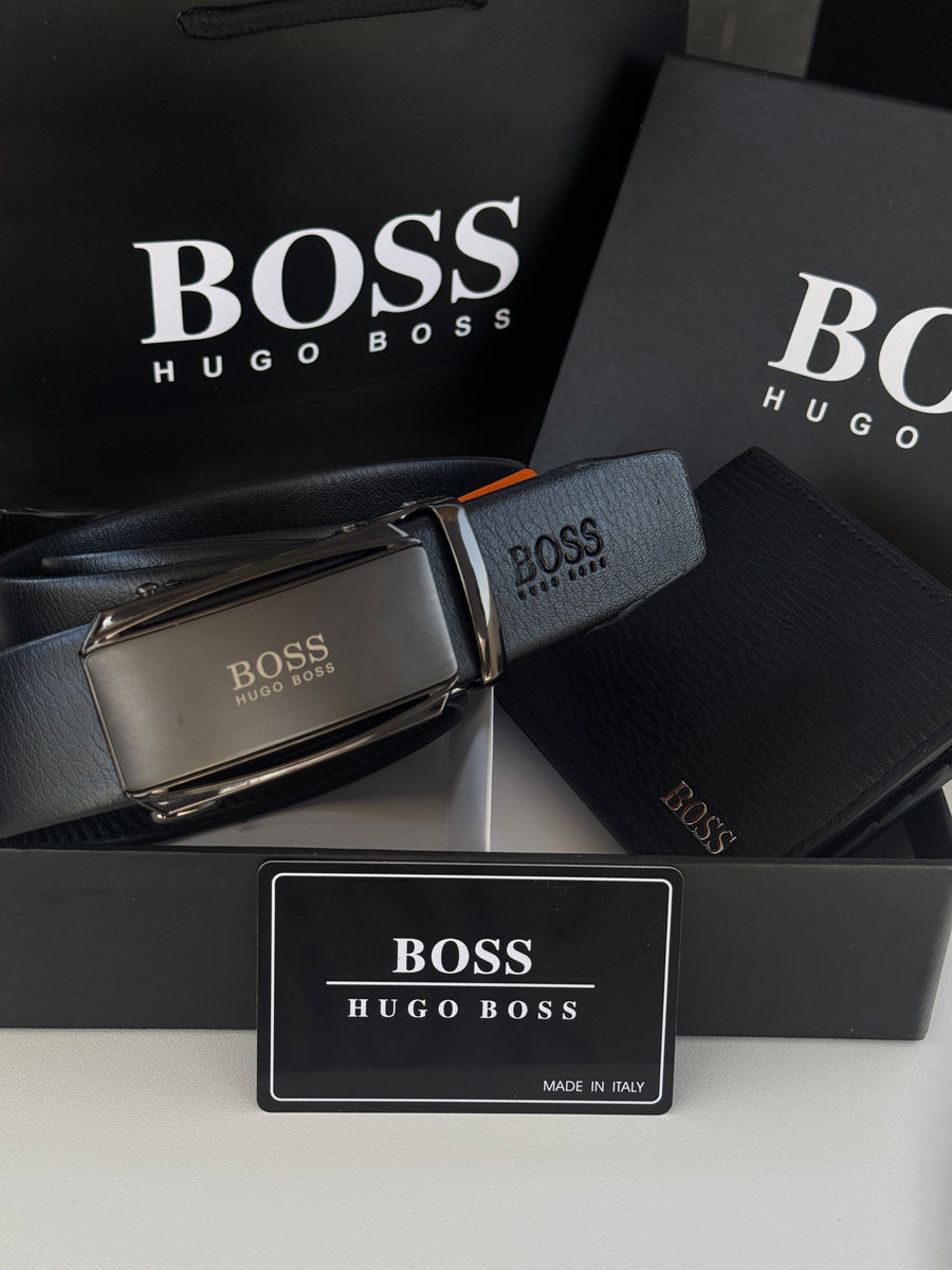 BOSS Wallet & Automatic Belt Set – Premium Gift Set with Box & Bag