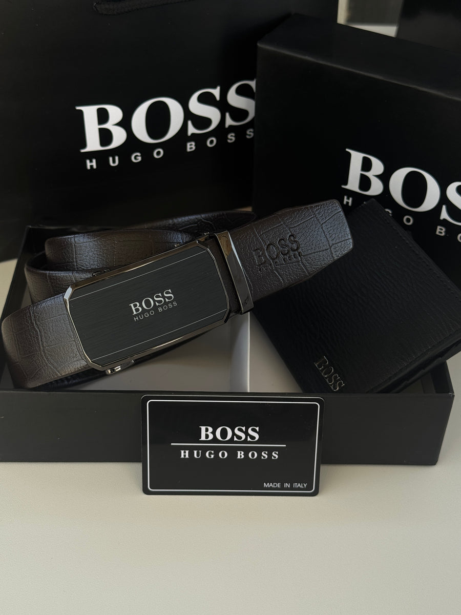 BOSS Wallet & Automatic Belt Set – Premium Gift Set with Box & Bag