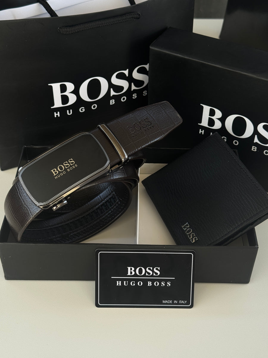 BOSS Wallet & Automatic Belt Set – Premium Gift Set with Box & Bag