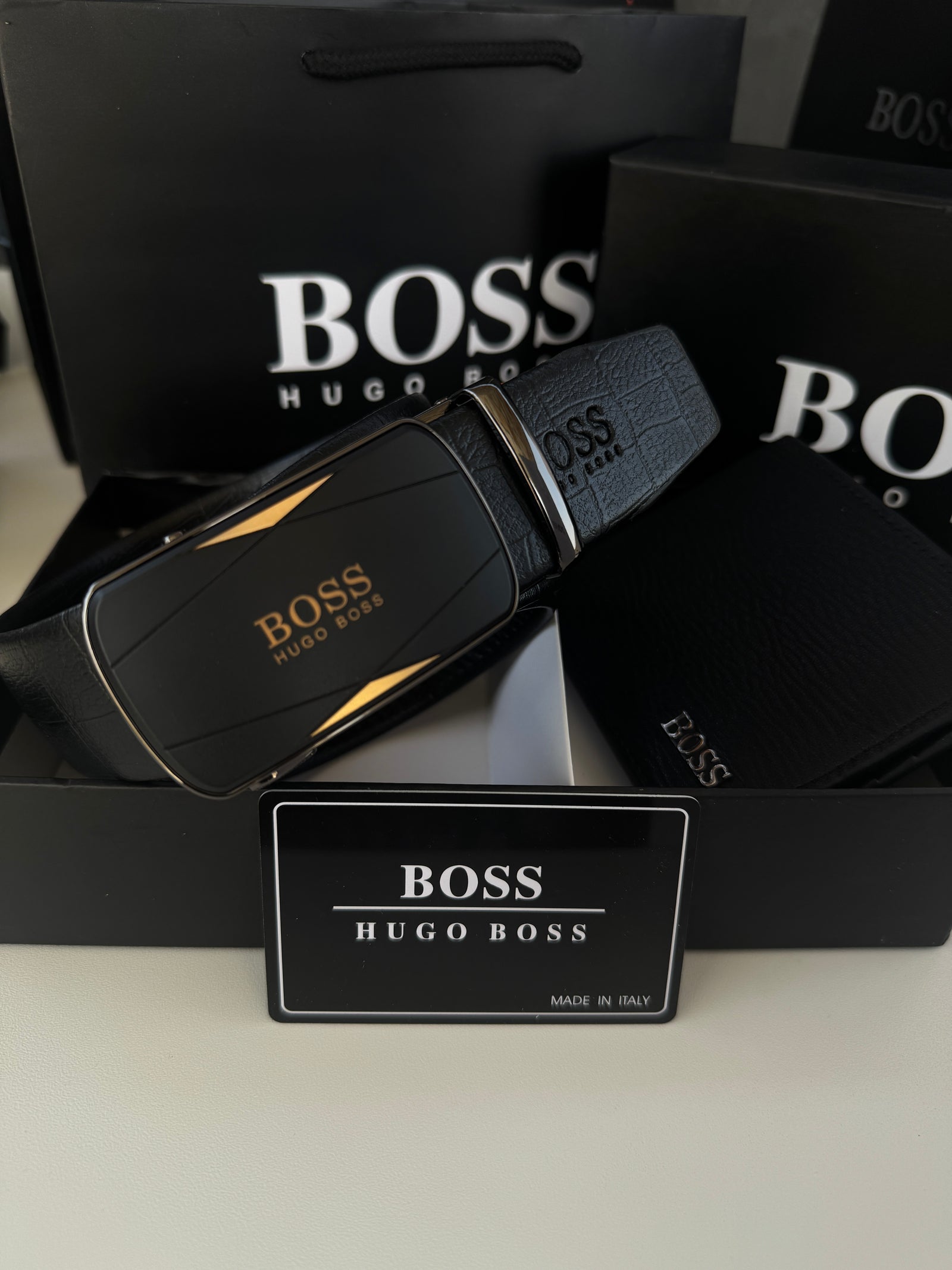 BOSS Wallet & Automatic Belt Set – Premium Gift Set with Box & Bag