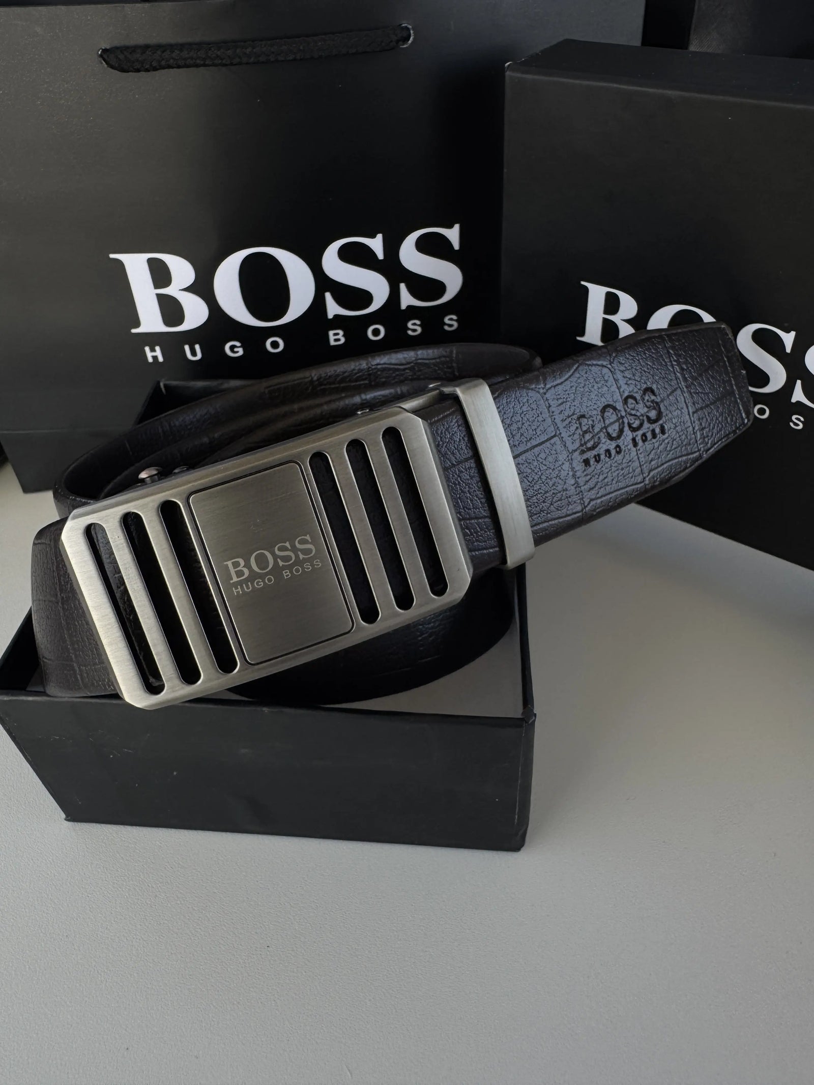 BOSS Wallet & Automatic Belt Set – Premium Gift Set with Box & Bag