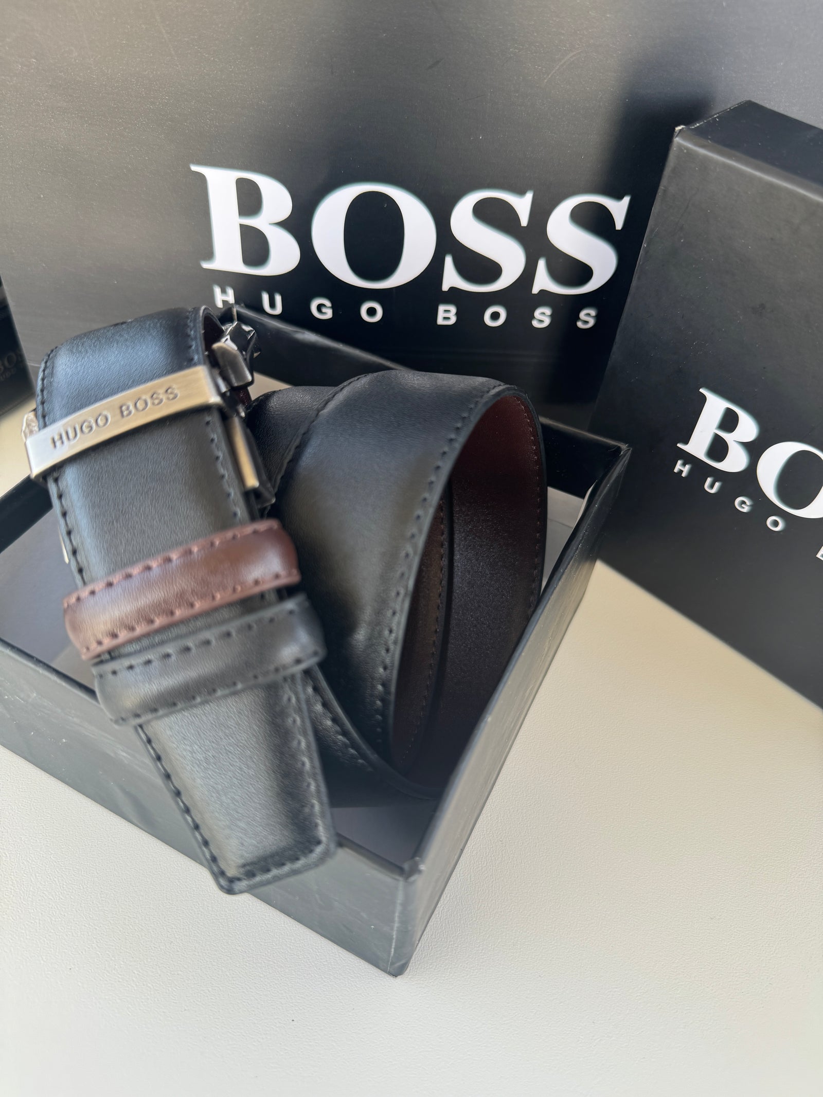 BOSS Double Face Belt – Black & Brown Reversible with Classic Buckle