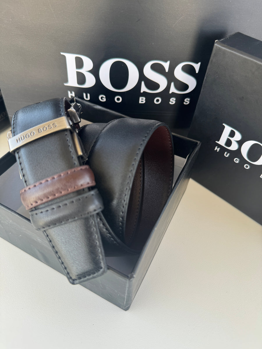 BOSS Double Face Belt – Black & Brown Reversible with Classic Buckle