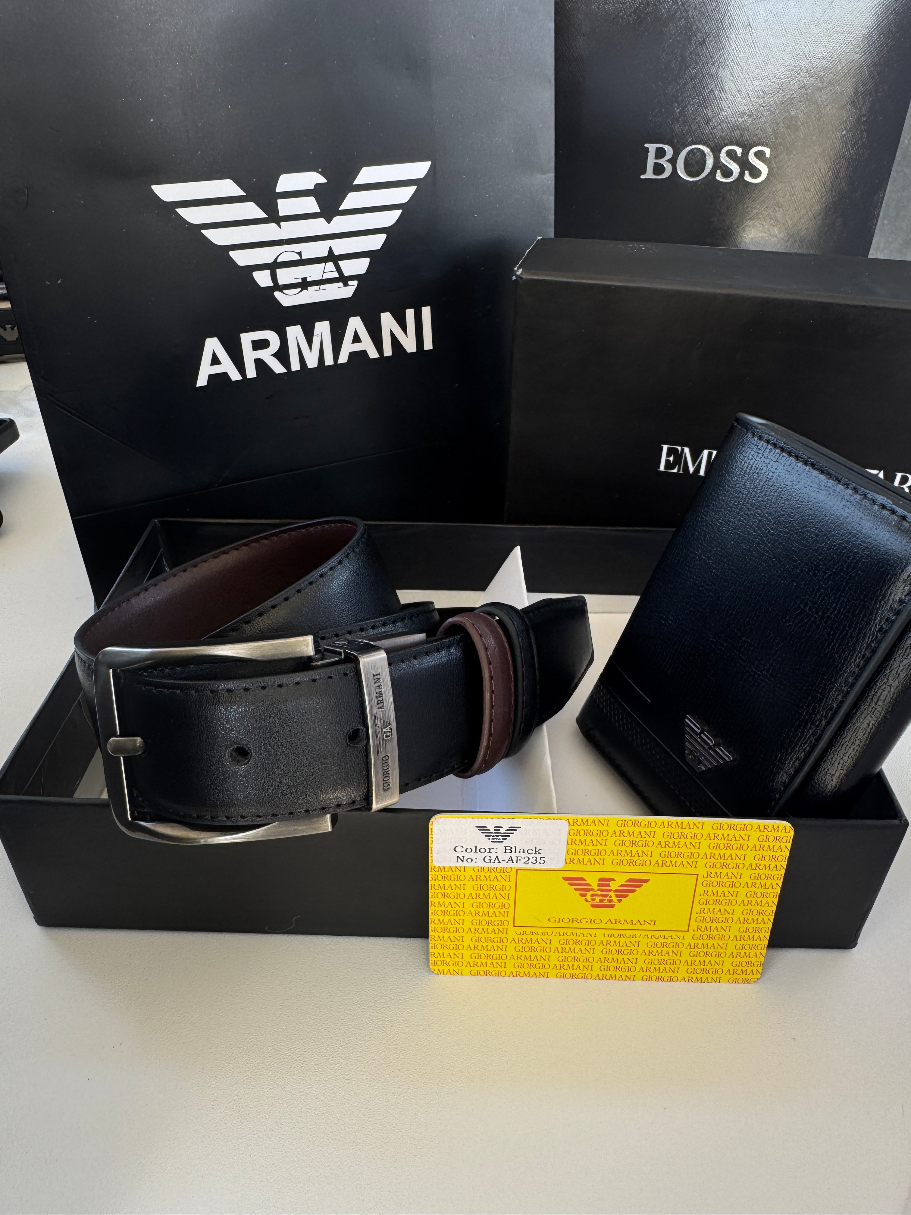 ARMANI Wallet & Double Face Belt Set – Premium Gift Set with Box & Bag