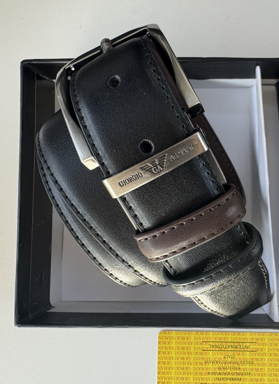 ARMANI Double Face Belt – Black & Brown Reversible with Classic Buckle