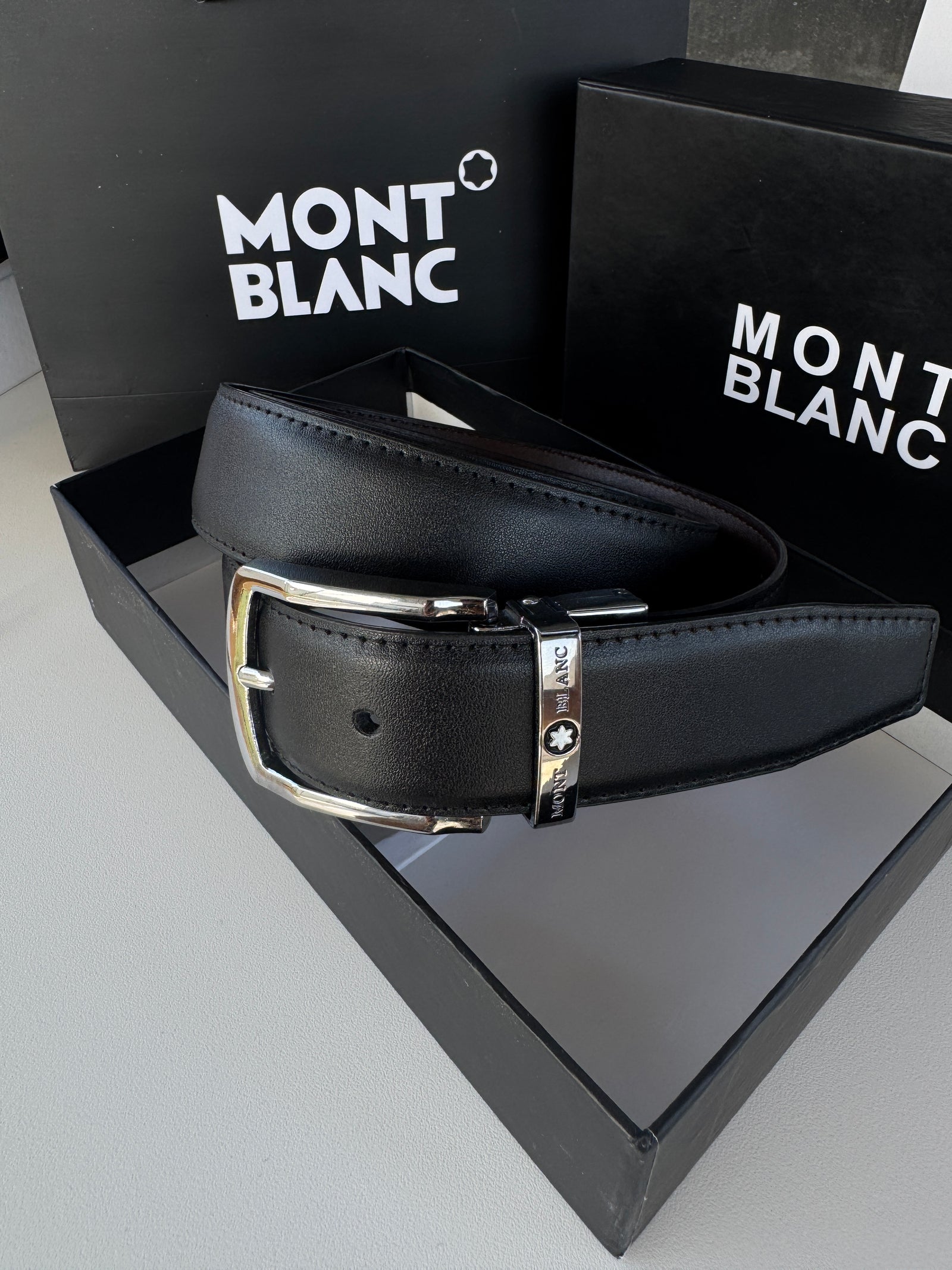 MONT BLANC Double Face Belt – Black & Brown Reversible with Classic Buckle
