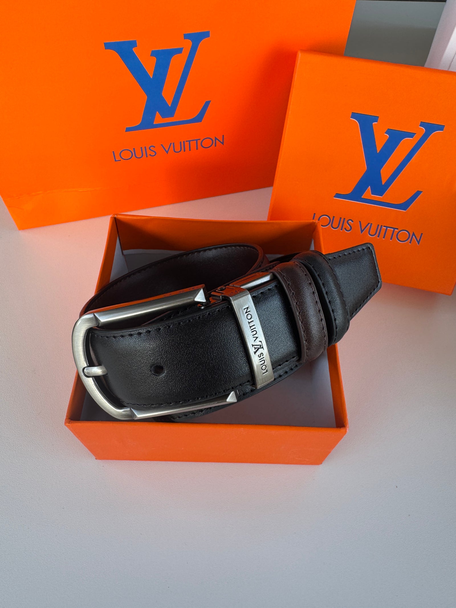 LV Double Face Belt – Black & Brown Reversible with Classic Buckle