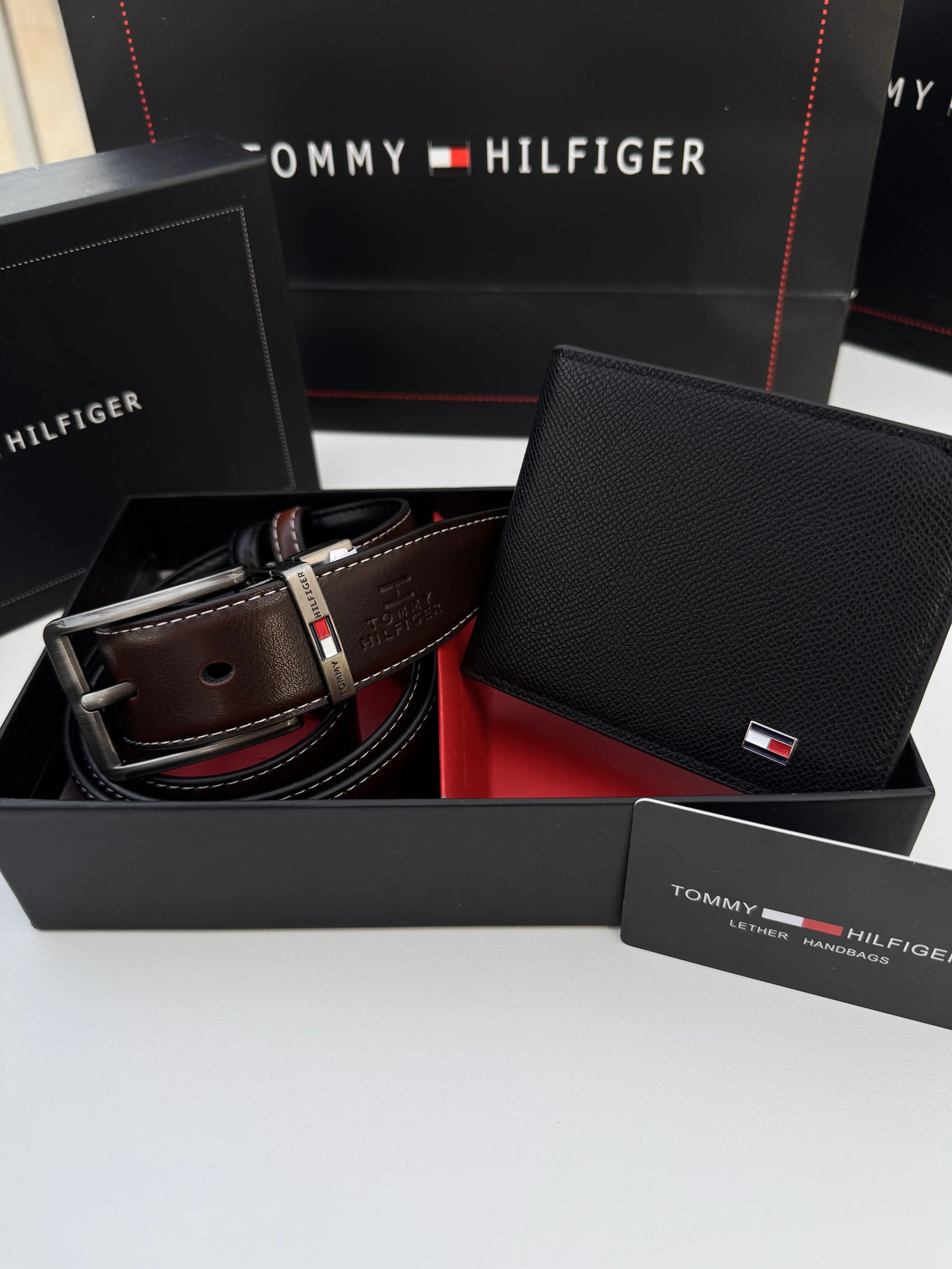 Business Man Travel Bundle - Tommy Hilfiger Leather Crossbody Bag, Reversible Belt & Wallet Bundle