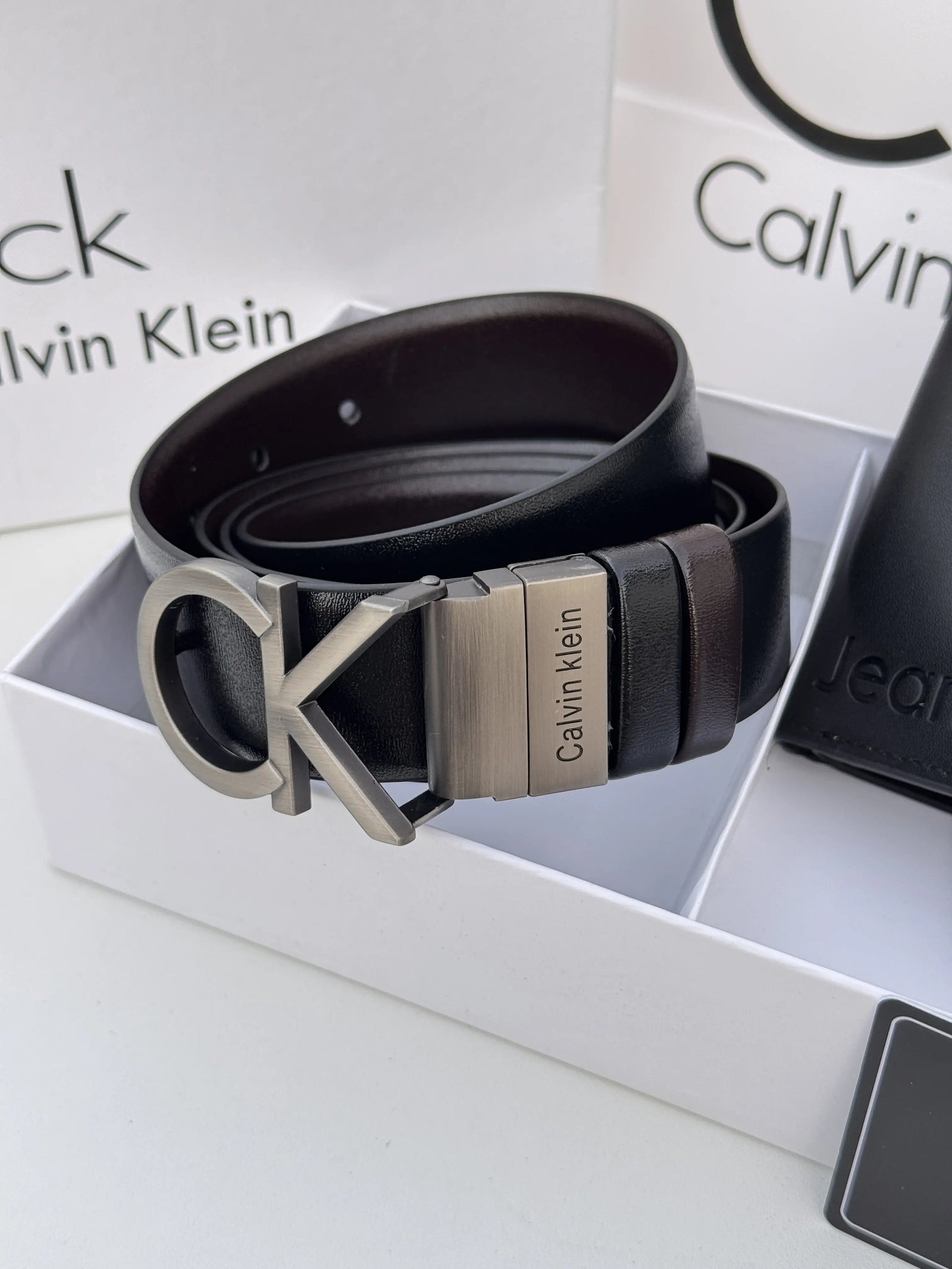 CALVIN KLEIN Wallet & Double Face Belt Set – Premium Gift Set with Box & Bag