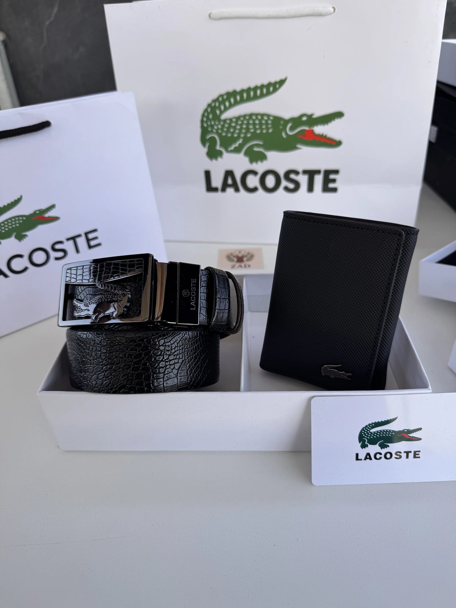 LACOSTE Wallet & Double Face Belt Set – Premium Gift Set with Box & Bag