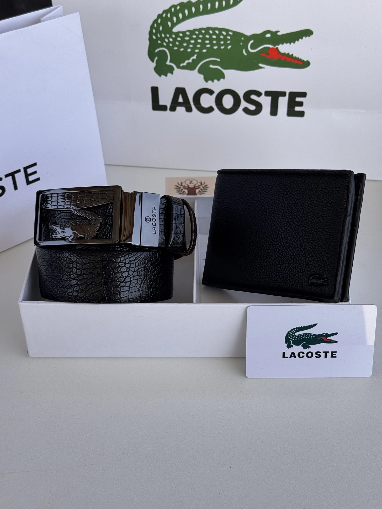 LACOSTE Wallet & Double Face Belt Set – Premium Gift Set with Box & Bag