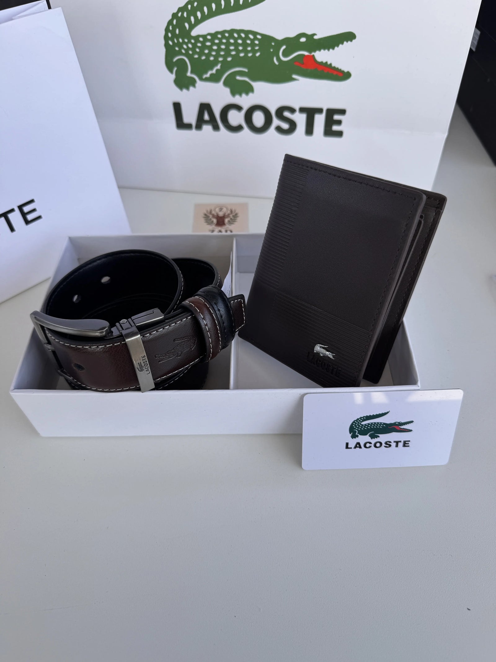 LACOSTE Wallet & Double Face Belt Set – Premium Gift Set with Box & Bag