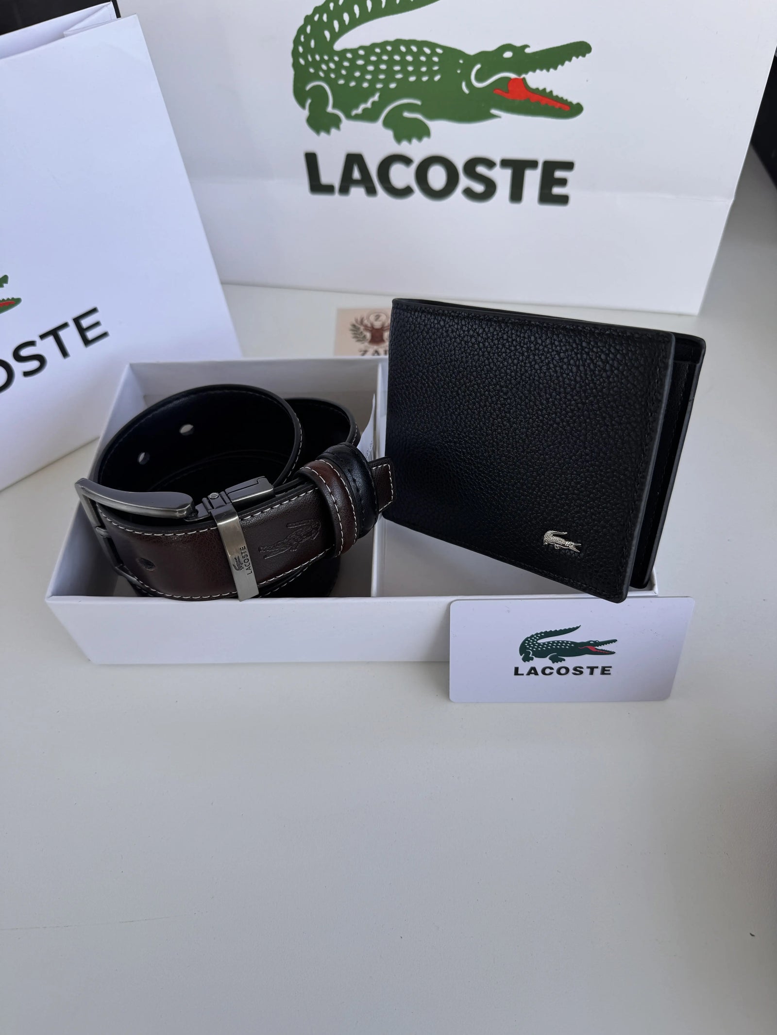 LACOSTE Wallet & Double Face Belt Set – Premium Gift Set with Box & Bag