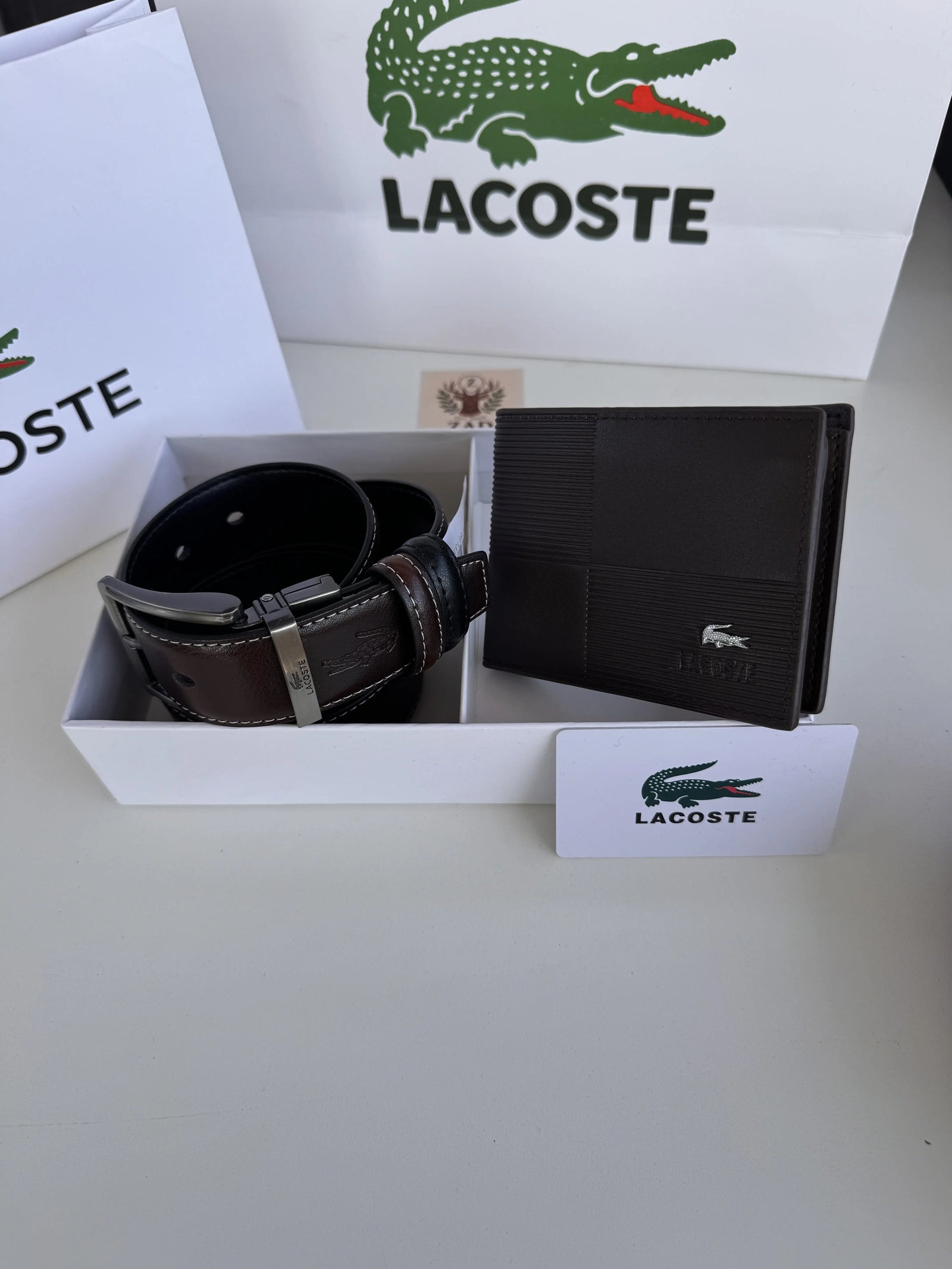 LACOSTE Wallet & Double Face Belt Set – Premium Gift Set with Box & Bag
