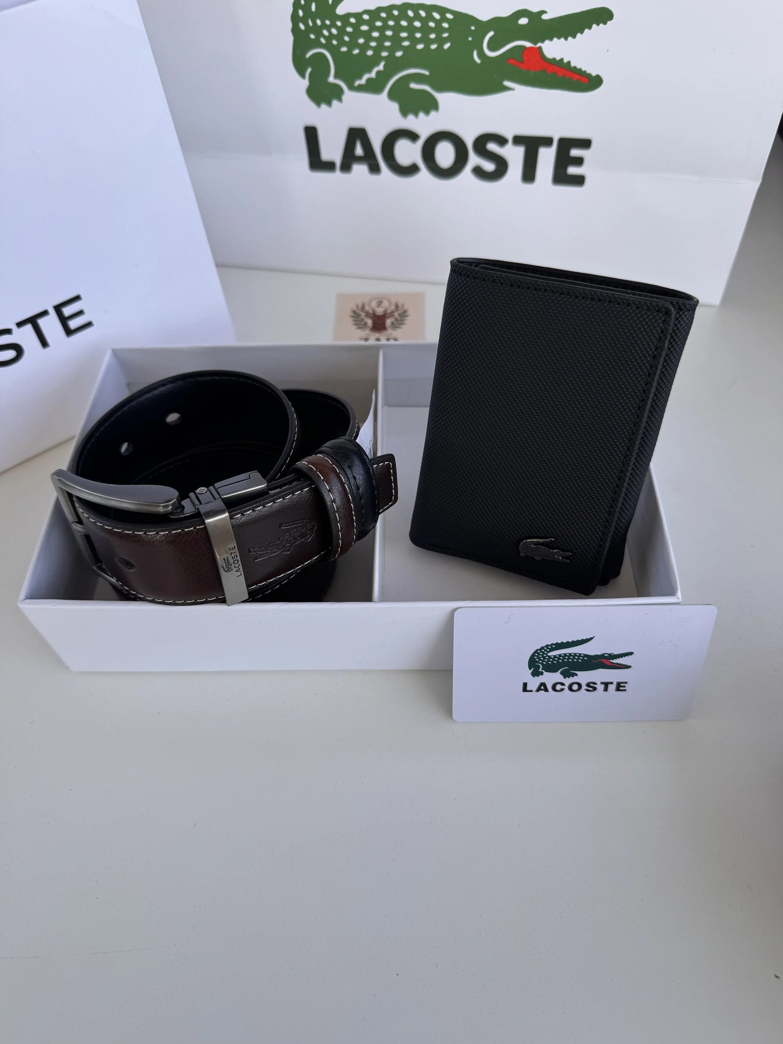 LACOSTE Wallet & Double Face Belt Set – Premium Gift Set with Box & Bag