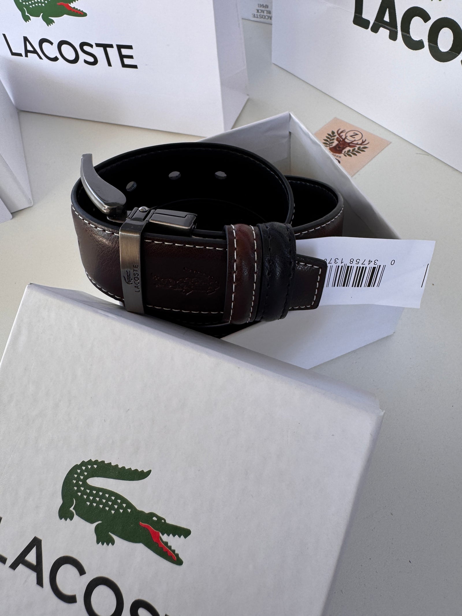 LACOSTE Double Face Belt – Black & Brown Reversible with Classic Buckle