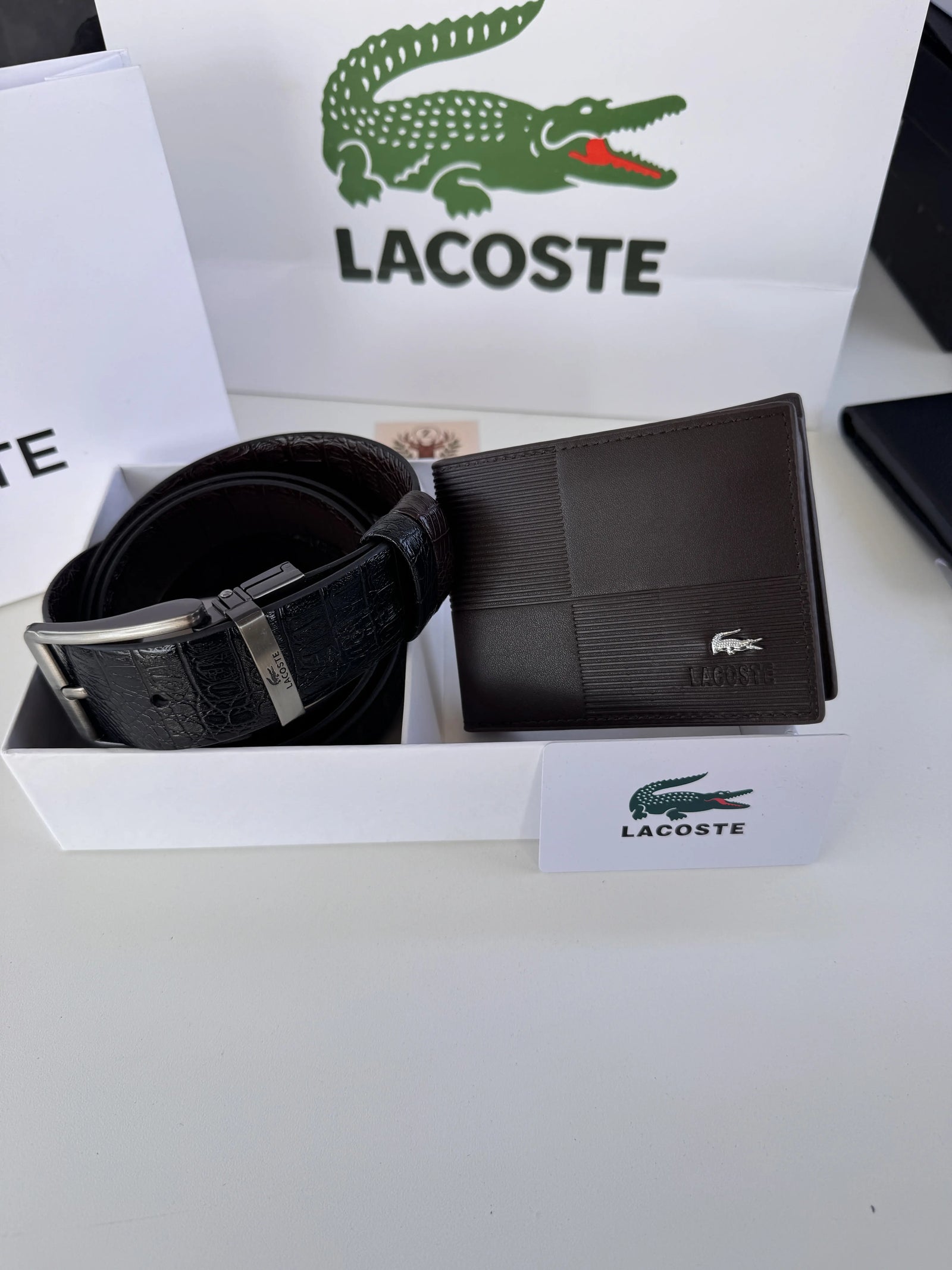 LACOSTE Wallet & Double Face Belt Set – Premium Gift Set with Box & Bag