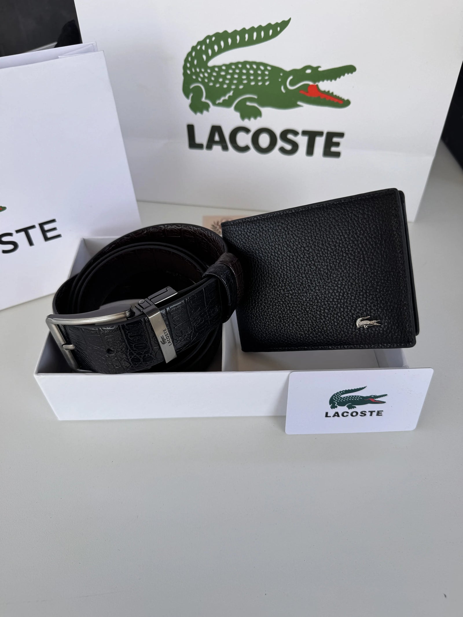 LACOSTE Wallet & Double Face Belt Set – Premium Gift Set with Box & Bag