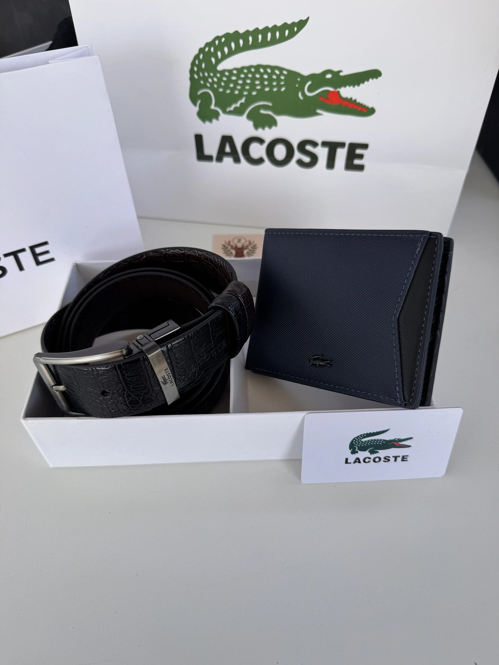 LACOSTE Wallet & Double Face Belt Set – Premium Gift Set with Box & Bag