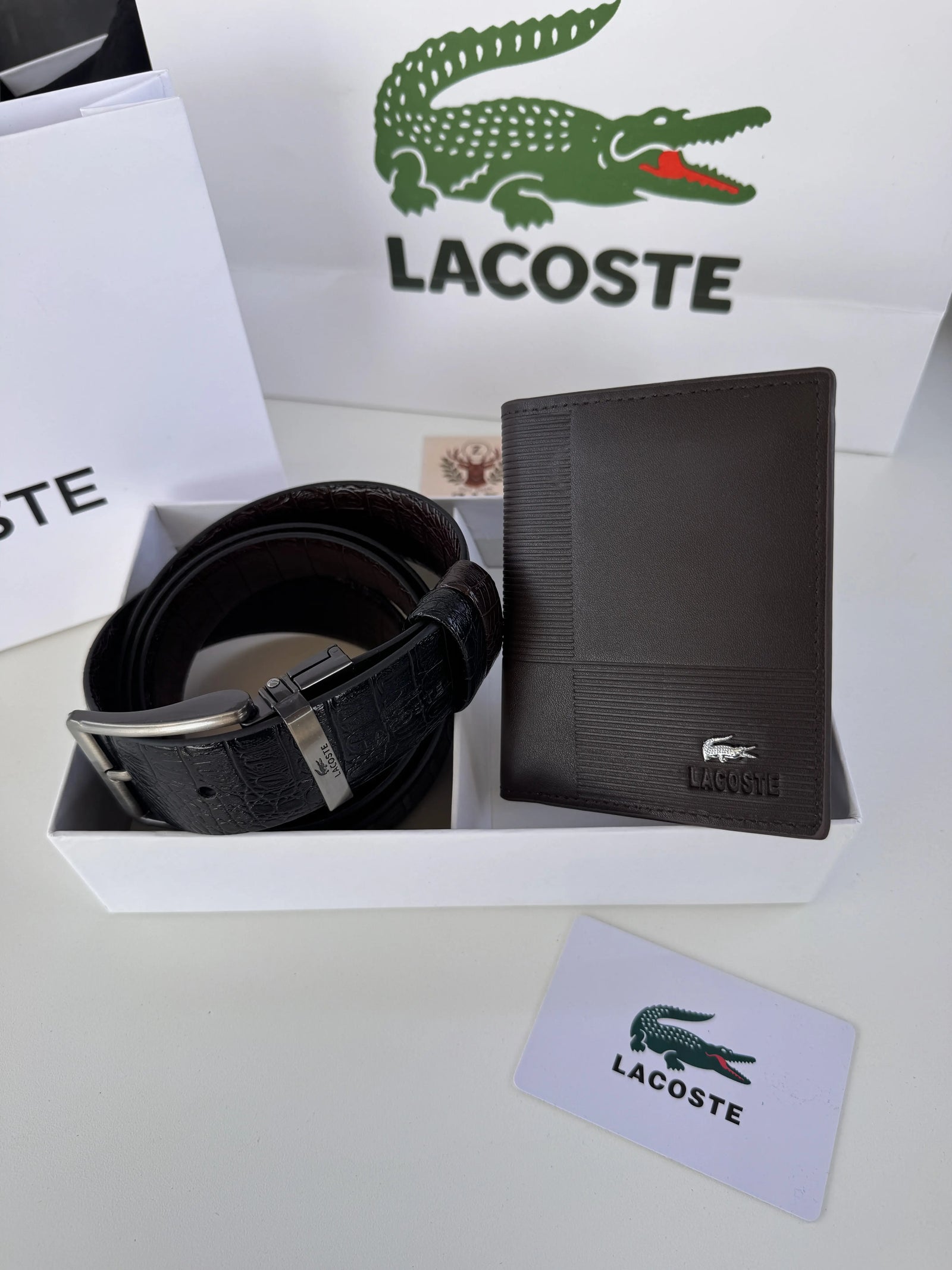 LACOSTE Wallet & Double Face Belt Set – Premium Gift Set with Box & Bag