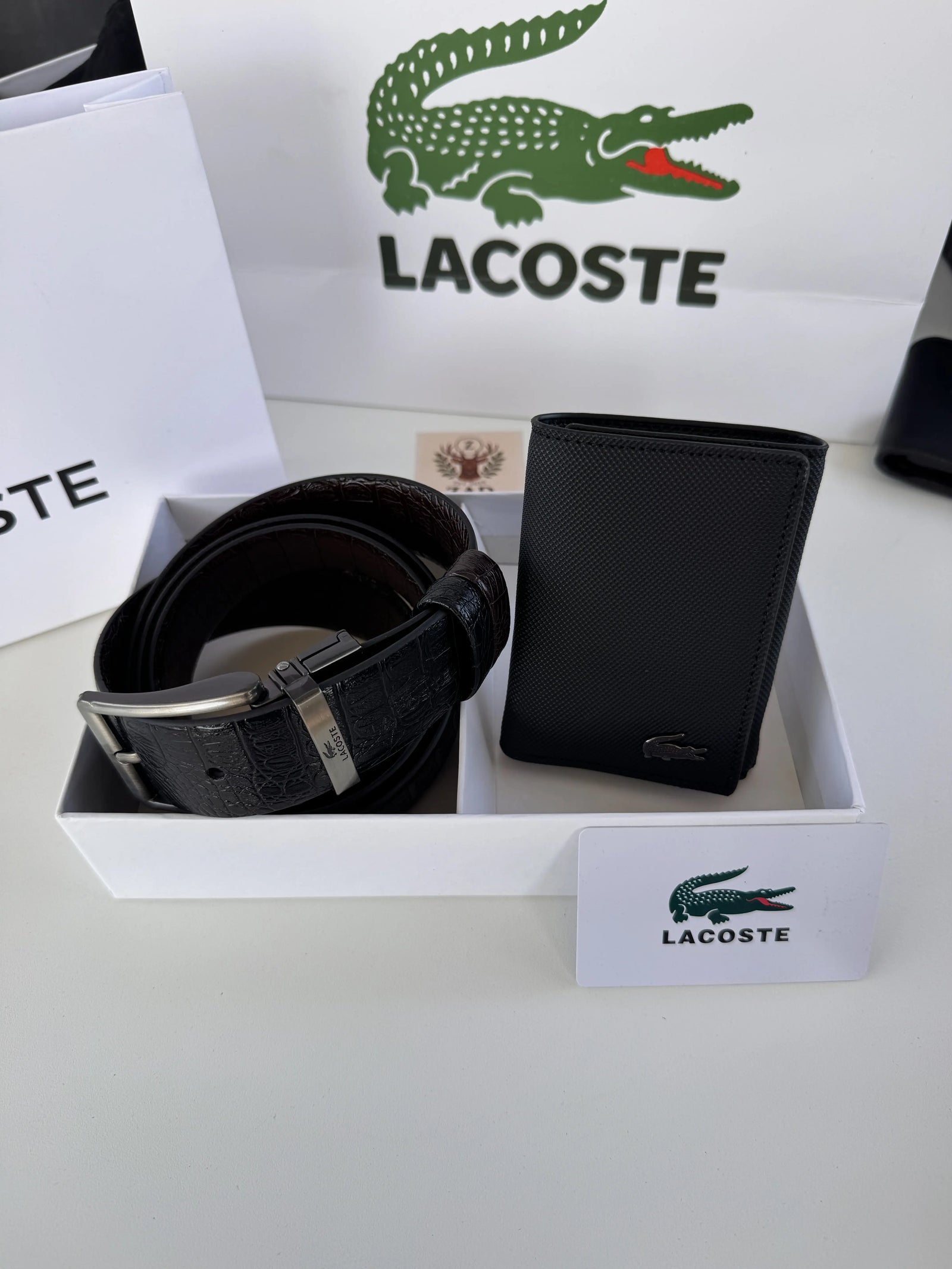LACOSTE Wallet & Double Face Belt Set – Premium Gift Set with Box & Bag