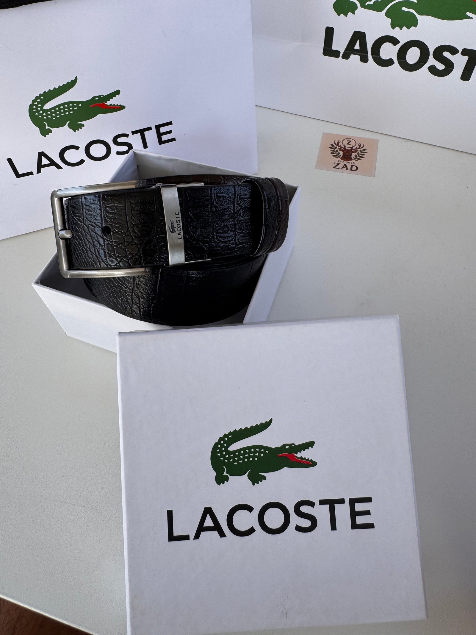 LACOSTE Double Face Belt – Black & Brown Reversible with Classic Buckle