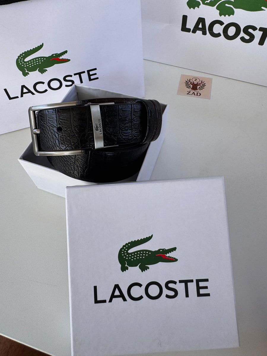 LACOSTE Double Face Belt – Black & Brown Reversible with Classic Buckle