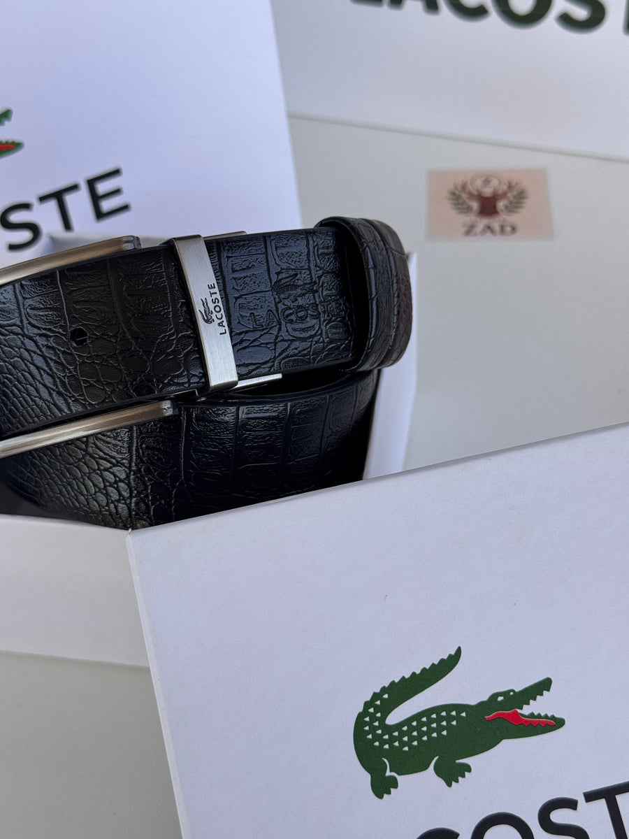 LACOSTE Double Face Belt – Black & Brown Reversible with Classic Buckle