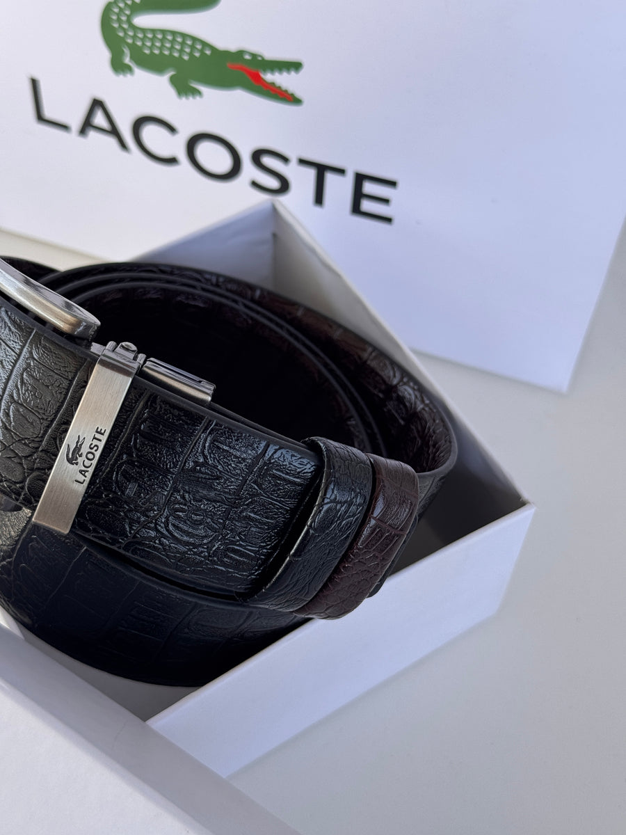 LACOSTE Double Face Belt – Black & Brown Reversible with Classic Buckle