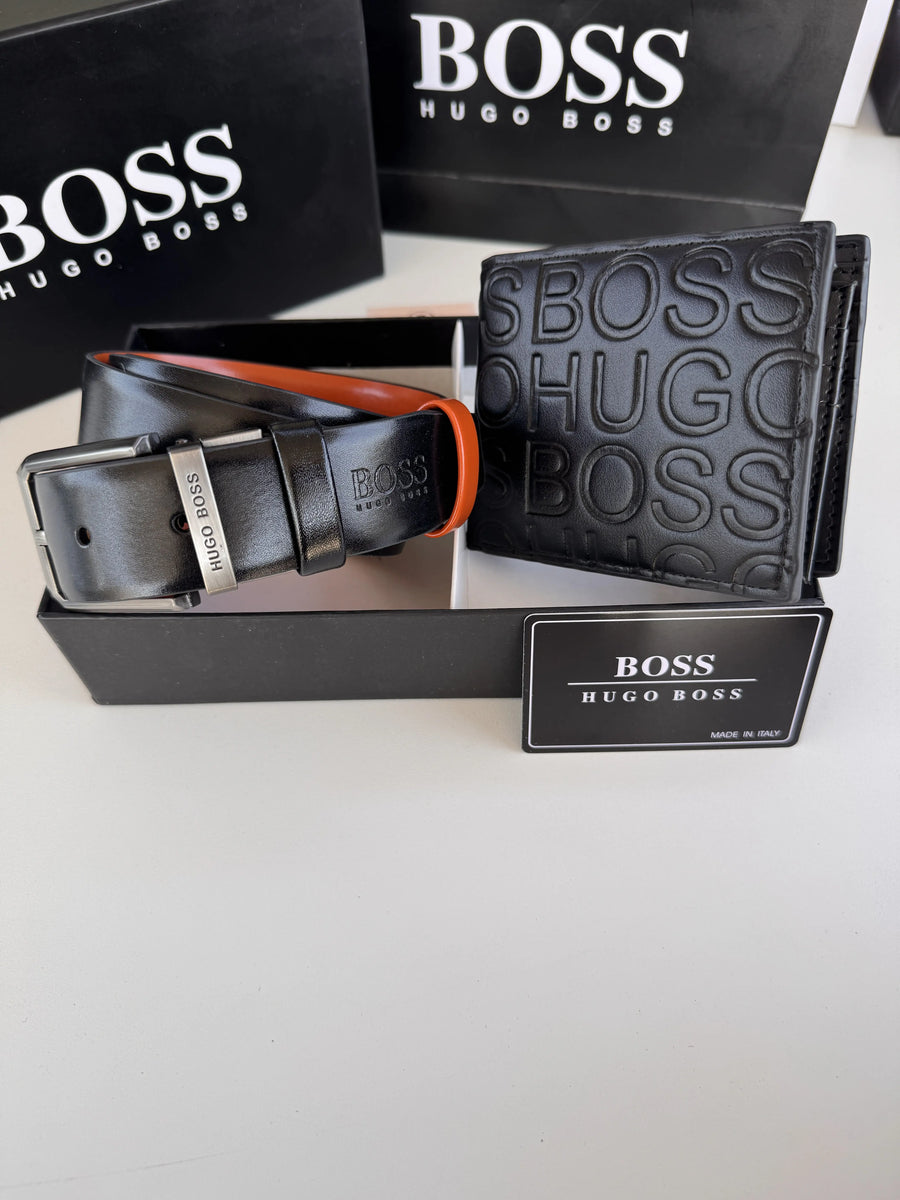 BOSS Wallet & Double Face Belt Set – Premium Gift Set with Box & Bag
