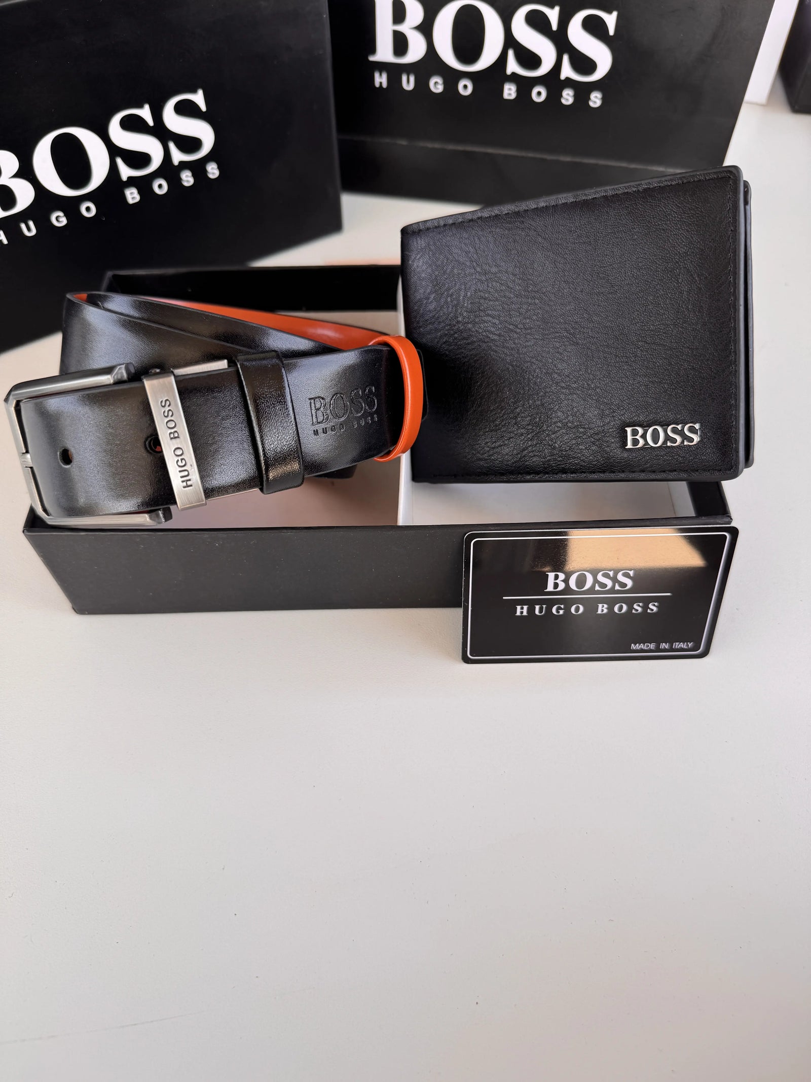 BOSS Wallet & Double Face Belt Set – Premium Gift Set with Box & Bag